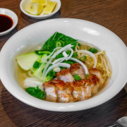 Roasted Pork Crackling with Rice Noodles