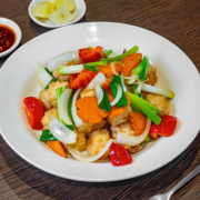 Salted Tofu with Onion, Shallot and Chilli (V)